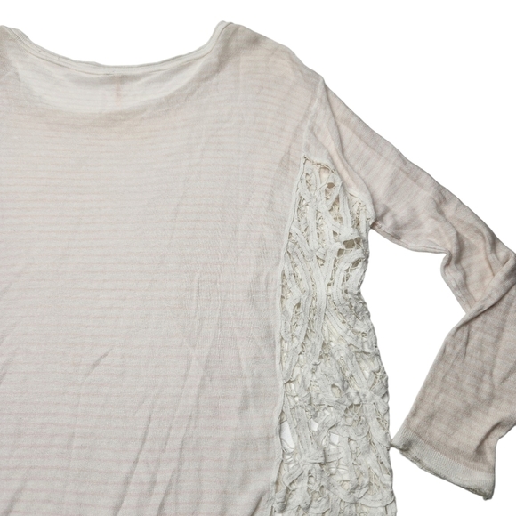 Free People Love Me Do Top Linen Blend Striped Crochet Pullover Pink White Small - Picture 8 of 15